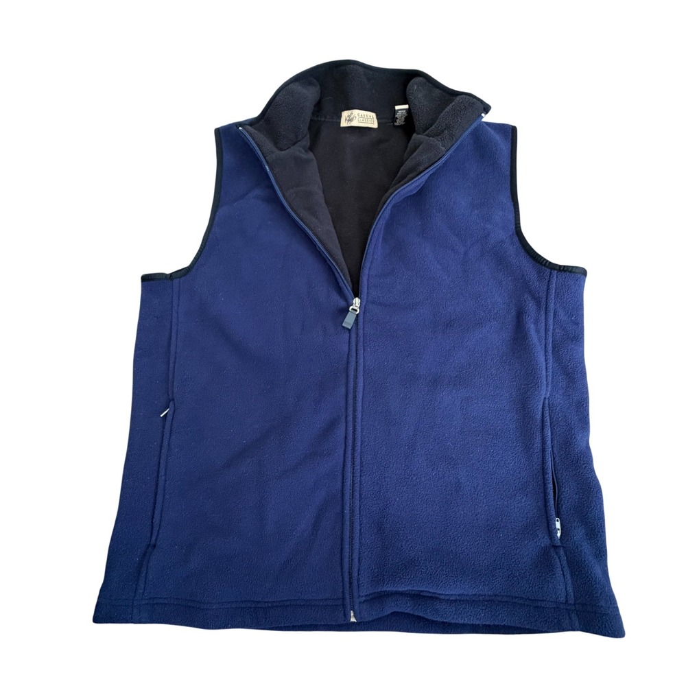 Men's Fleece Vest‎ Navy Blue Full Zip Casual Classics Size L